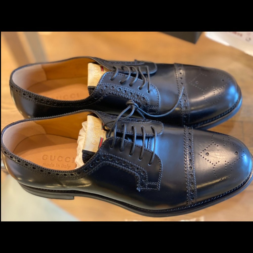 🕺HOST PICK🕺Gucci Perforated Leather Brogues Men's Shoes NEW IN BOX WITH BAGS - Picture 8 of 9